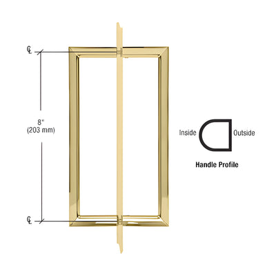 CRL 8" Unlacquered Brass RM Series Flat Outside Surface/Round Tubing Inside Back-to-Back Pull Handle