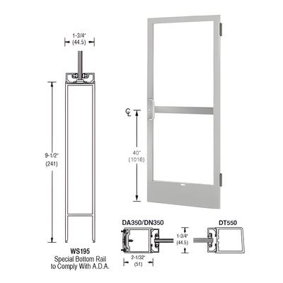 CRL-U.S. Aluminum Clear Anodized 250 Series Narrow Stile Active Leaf of Pair 3'0 x 7'0 Offset Hung with Butt Hinges for Surface Mount Closer Complete Panic Door with Standard Panic and 9-1/2" Bottom Rail