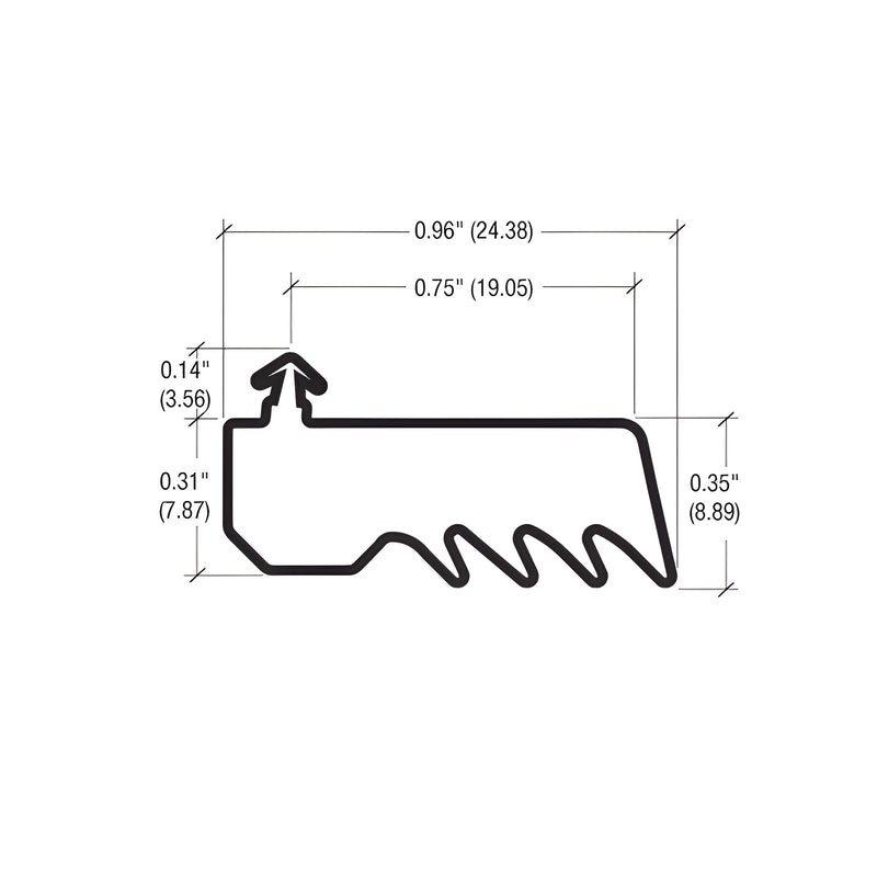 A technical line drawing showing the profile dimensions of the black EPDM dry glazed gasket.