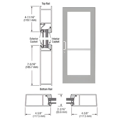 CRL-U.S. Aluminum Clear Anodized IG600 Series Custom Single StormFront™ Gear Hinged Entrance for Surface Closer