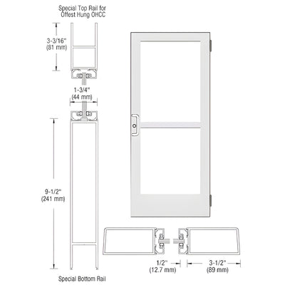 CRL-U.S. Aluminum White KYNAR® Paint Custom Single Series 400 Medium Stile Butt Hinged Entrance Door With Panic for Overhead Concealed Door Closer
