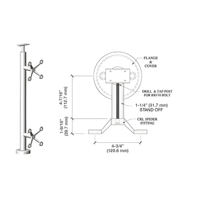 CRL Polished Stainless 36" P6 Series Spider 180 Degree Center Post Railing Kit