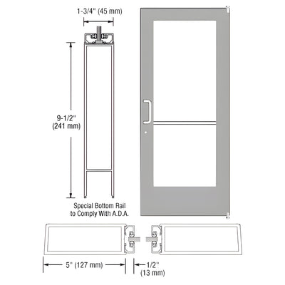 CRL-U.S. Aluminum Clear Anodized Custom Single Series 550 Wide Stile Offset Pivot Entrance Door With Rim Device for Surface Mount Door Closer