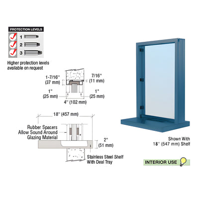 CRL Painted (Specify) Aluminum Narrow Inset Frame Interior Glazed Exchange Window with 18" Shelf and Deal Tray