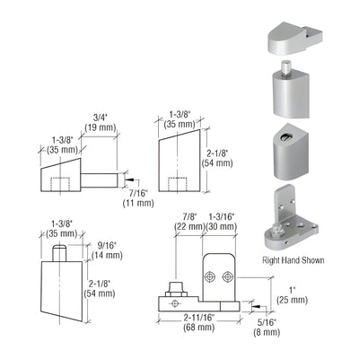 CRL Aluminum Right Hand 0P400 Top and Bottom Pivot Set