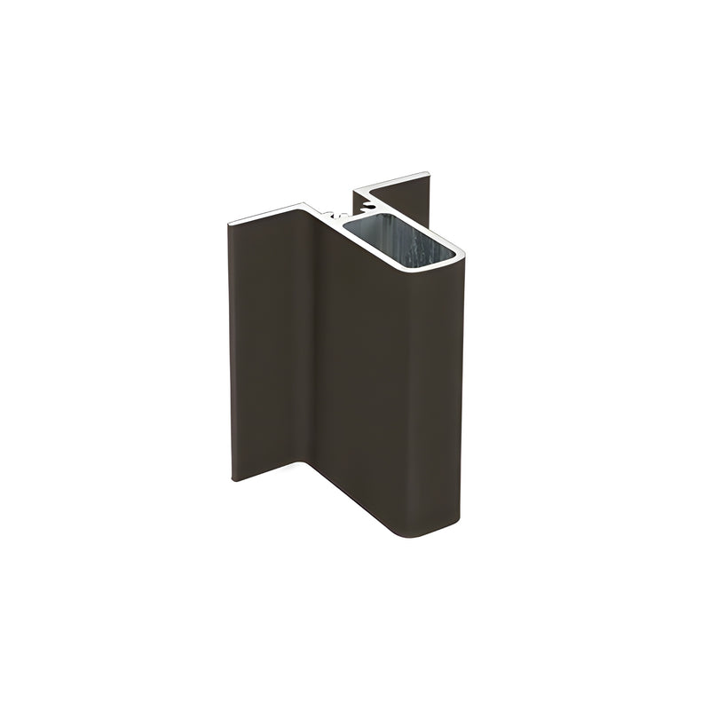 A close-up view of a matte bronze aluminum fascia mount bracket with a 180-degree angle profile.