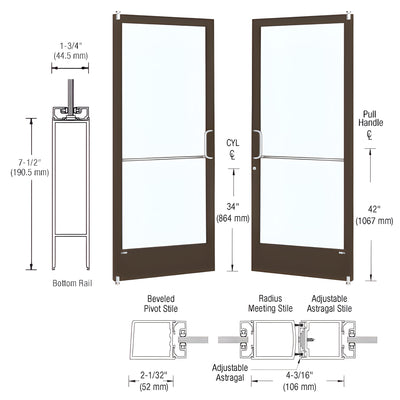 CRL-U.S. Aluminum Bronze Black Anodized Custom Pair Series 250 Narrow Stile Offset Pivot Entrance Doors for Surface Mount Door Closers