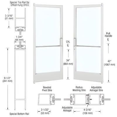 CRL-U.S. Aluminum White KYNAR® Paint Custom Size Pair Series 250 Narrow Stile Offset Pivot Entrance Doors for Overhead Concealed Door Closers