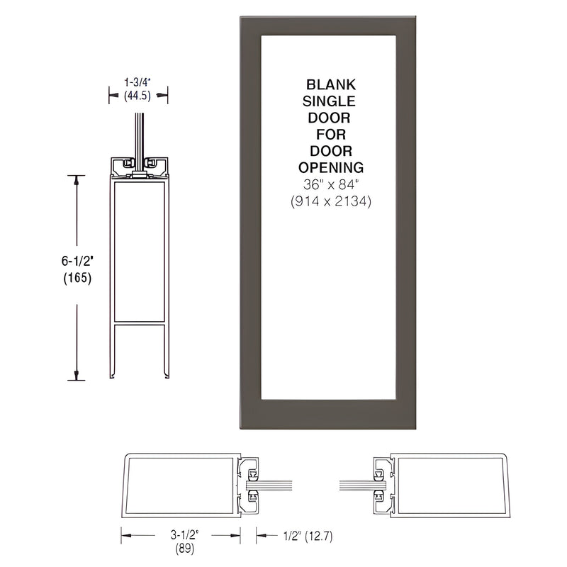 Technical diagram showing the profile and dimensions of a CRL-U.S. Aluminum 400 medium stile offset hung entrance door in black bronze anodized finish.