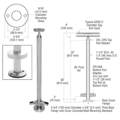 CRL Brushed Stainless 36" CRS Stainless Steel 135 Degree Angle Post Kit