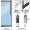 Technical diagram showing the 250 Series door profile, rail dimensions, and aluminum construction details.