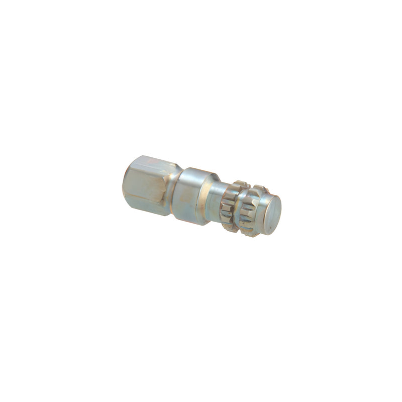 A close-up view of a zinc CRL Truth® Insert featuring a splined end and a hexagonal base.