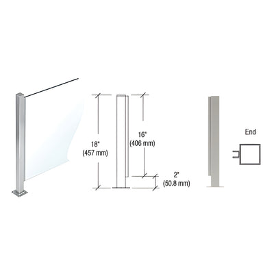 CRL Brushed Stainless 18" High 1" Square PP47 Mini Plaza Series Partition End Post With U-Channel