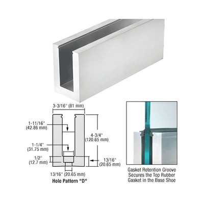 CRL L21S Series Mill Aluminum 118-1/8" Square Base Shoe Drilled for 13/16" Glass