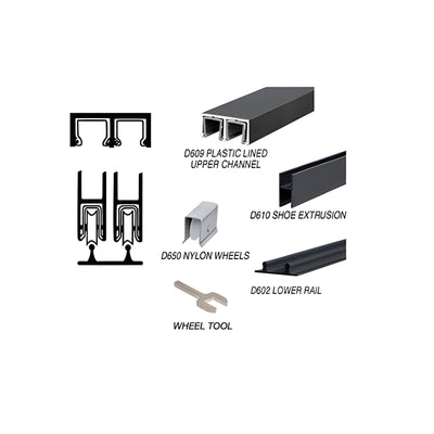 CRL Flat Black Track Assembly D609 Upper & D602 Lower Track with Nylon Wheels