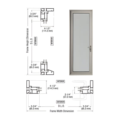 Custom Series 900 Clear Anodized Hinged Right Swing Out Terrace Single Door with 3-3/4" Bottom Rail and Standard Threshold