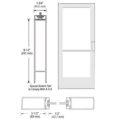 CRL-U.S. Aluminum White KYNAR® Paint 400 Series Medium Stile Inactive Leaf of Pair 3'0 x 7'0 Offset Hung with Pivots for Surf Mount Closer Complete Door Std. Lock and 9-1/2" Bottom Rail
