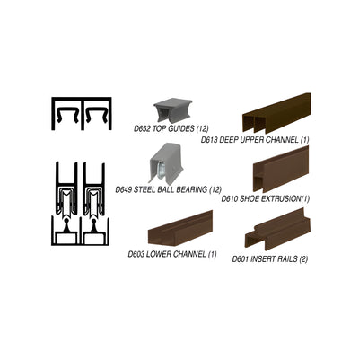 CRL Duranodic Bronze Anodized Deluxe Track Assembly D613 Upper and D601 Rail With Steel Ball-Bearing Wheels