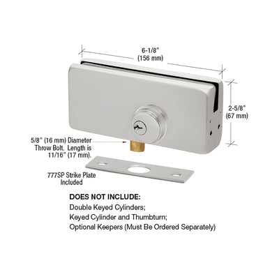 CRL Brushed Stainless AMR215 Series Patch Lock