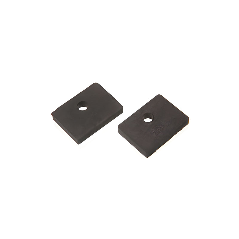 Two black square replacement gaskets with center holes for 1/2 inch glass Z-clamps.