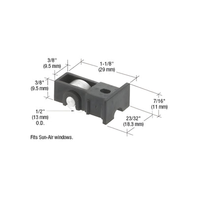 CRL 1/2" Flat Steel Sliding Window Roller with 23/32" Wide Housing for Sun-Air Windows