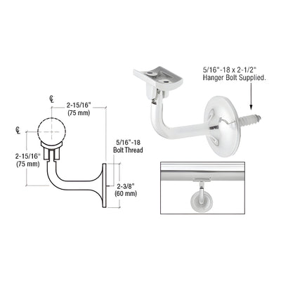 CRL Polished Stainless La Jolla Series Wall Mounted Hand Rail Bracket