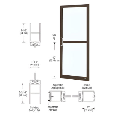 CRL-U.S. Aluminum Class I Bronze Black Anodized 250 Series Narrow Stile Active Leaf of Pair 3'0 x 7'0 Center Hung for OHCC w/Standard Push Bars Complete Panic Door with Std. Panic and Bottom Rail