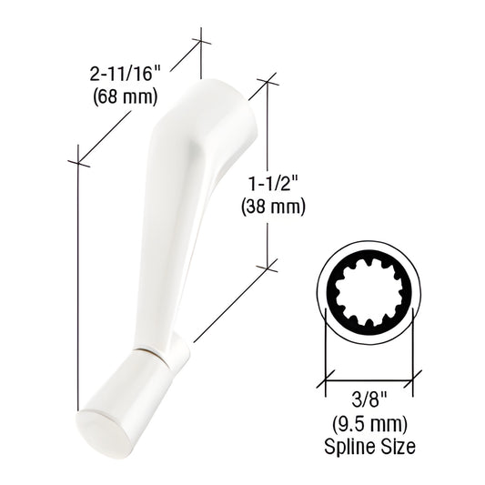 CRL White Casement Replacement Operator Handle 3/8" Spline 2-11/16"