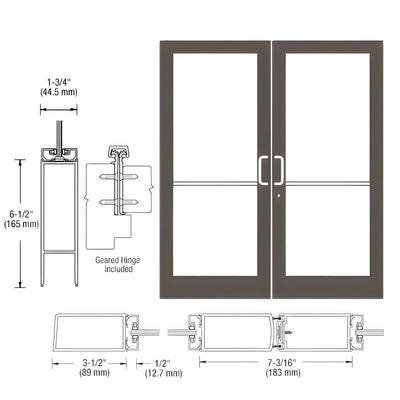 CRL-U.S. Aluminum Bronze Black Anodized Custom Pair Series 400 Medium Stile Geared Hinge Entrance Doors for Surface Mount Door Closers