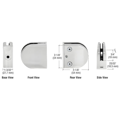 CRL Satin Chrome Z-Series Round Type Flat Base Zinc Clamp for 3/8" Glass