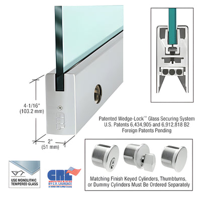 CRL Brushed Stainless 1/2" Glass 4" Square Door Rail With Lock - 41" Length