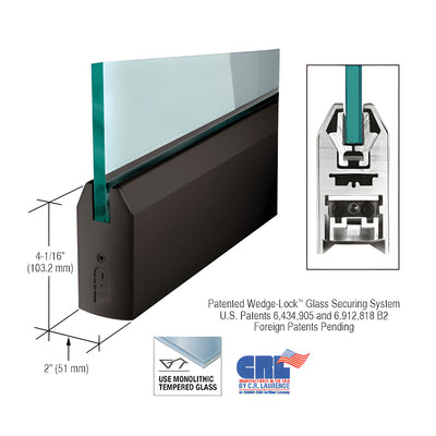 CRL Oil Rubbed Bronze 1/2" Glass 4" Tapered Door Rail Without Lock - Custom Length