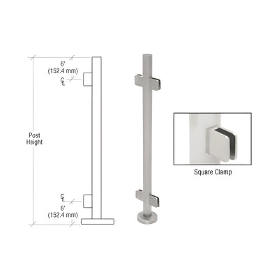 CRL Brushed Stainless 36" Steel Square Glass Clamp 180 Degree Center Post Railing Kit