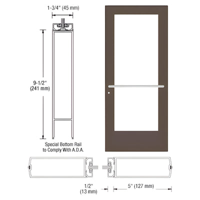 CRL-U.S. Aluminum Bronze Black Anodized Custom Single Series 550 Wide Stile Center Pivot Entrance Door for Overhead Concealed Door Closer