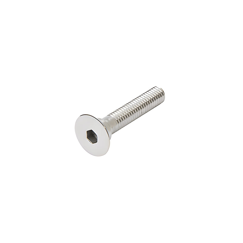 A 2-inch polished stainless steel extension bolt with a hex socket head designed for 1/2-inch glass panels.