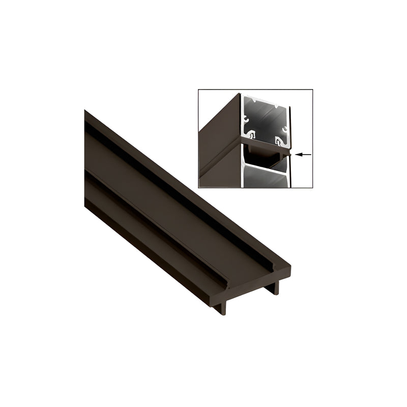 A black bronze anodized header mount saddle for sidelite rails shown in full length and cross-section detail.