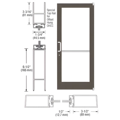 CRL-U.S. Aluminum Bronze Black Anodized Custom Single Series 400 Medium Stile Offset Pivot Entrance Door for Overhead Concealed Door Closer