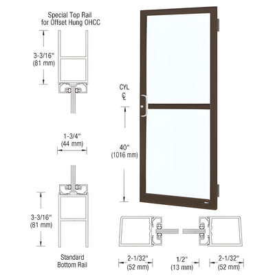 CRL-U.S. Aluminum Bronze Black Anodized Custom Single 36" x 84" Series 250 Narrow Stile Butt Hinge Entrance Door For Panic and OHCC