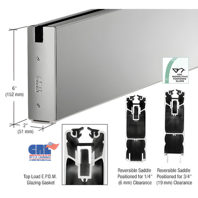 CRL Satin Anodized 6" x 120" Length Square Sidelite Rail