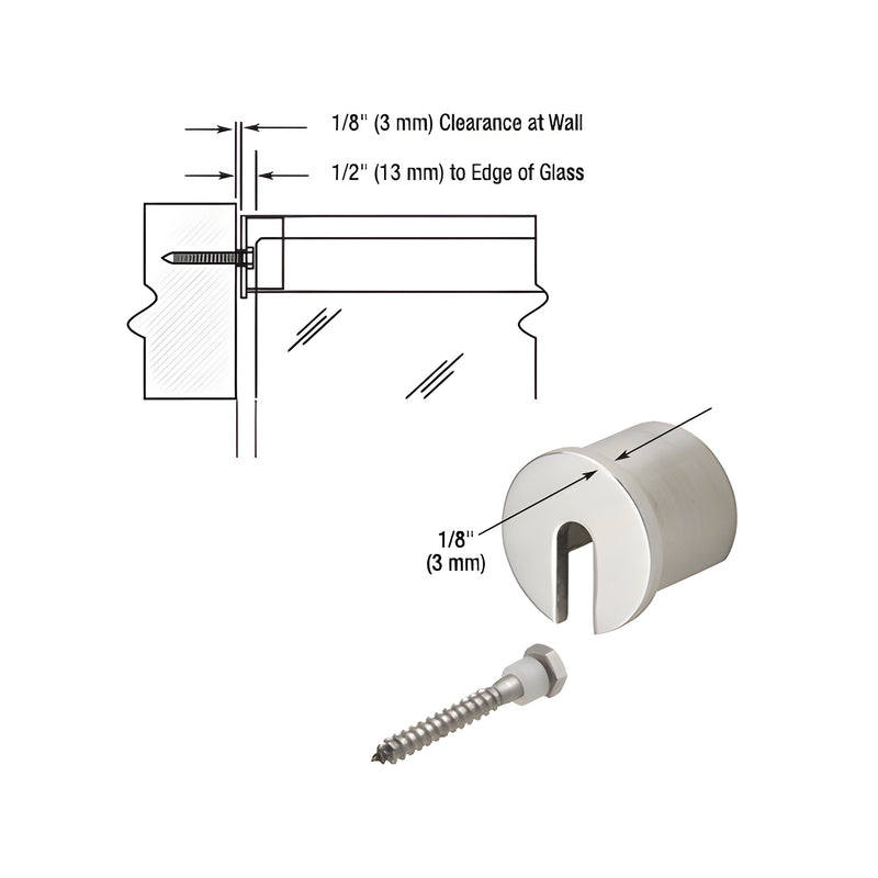 A technical diagram and product view showing a 316 polished stainless steel stabilizing end cap with a mounting screw for GRRF15 series railings.