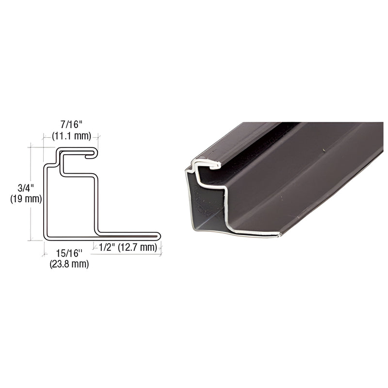 A technical cross-section diagram and a perspective view of the bronze roll-formed aluminum standoff screen frame.