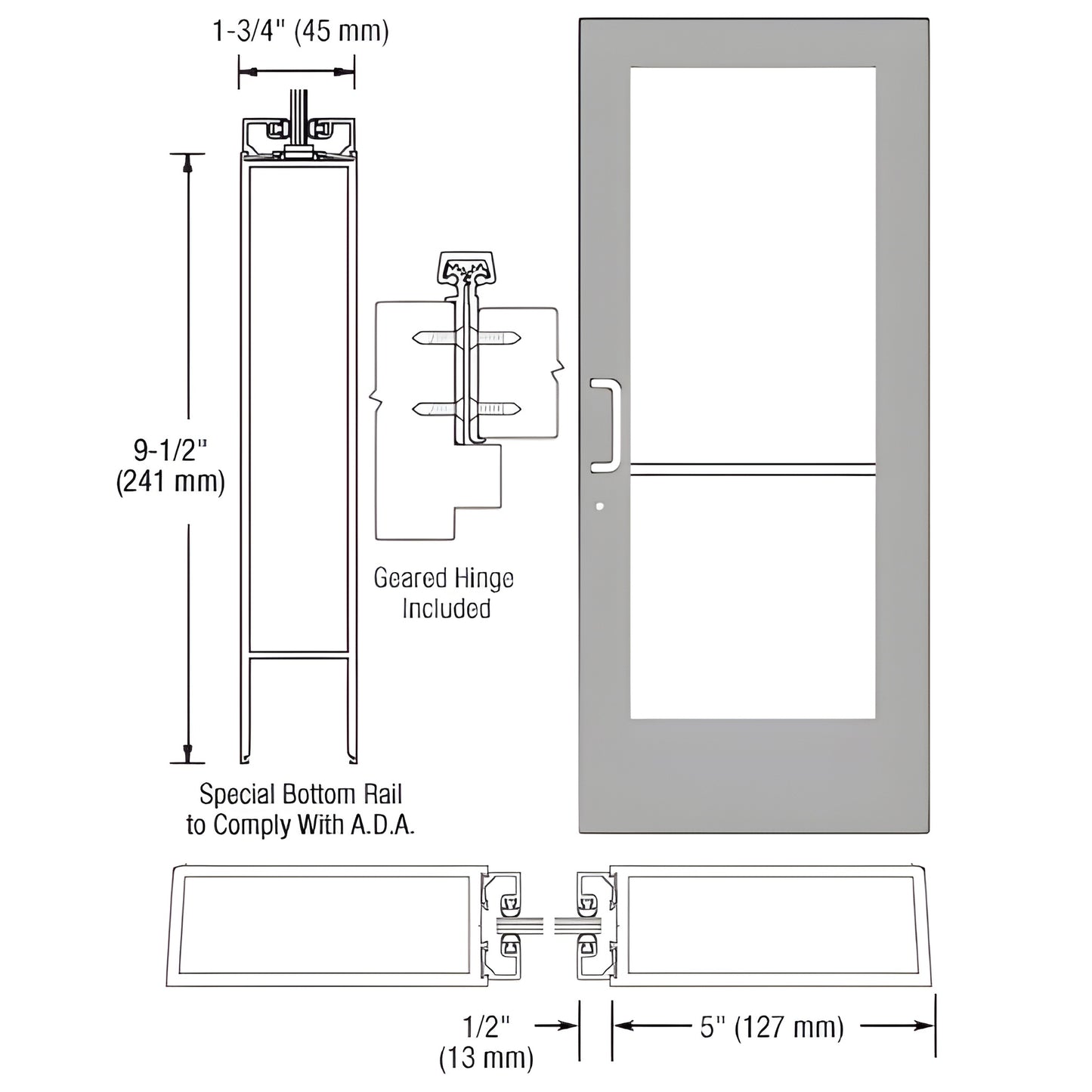 CRL-U.S. Aluminum 550 Geared Hinge for Surface-Mount Closers