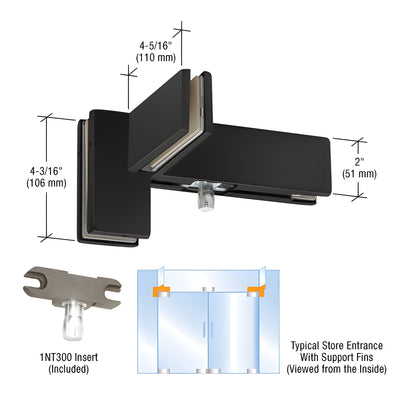 DORMAKABA® Matte Black Right Hand Sidelite Mounted Transom Patch Fitting with Support Fin Bracket