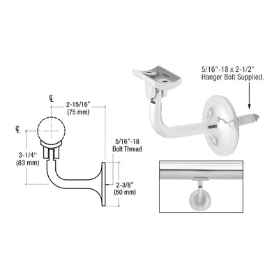 CRL Polished Stainless La Jolla Series Wall Mounted Hand Rail Bracket for 1.9" to 2" Hand Rail Tubing