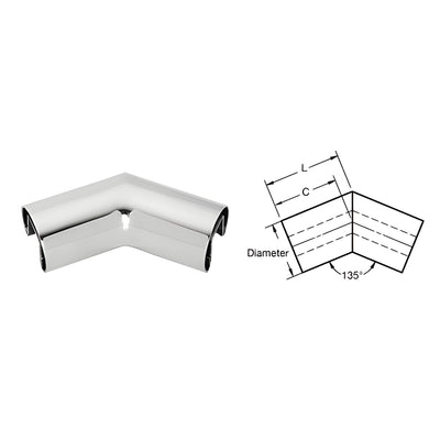 CRL Polished Stainless 2" Diameter 135 Degree Horizontal Corner for 1/2" or 5/8" Glass Cap Railing