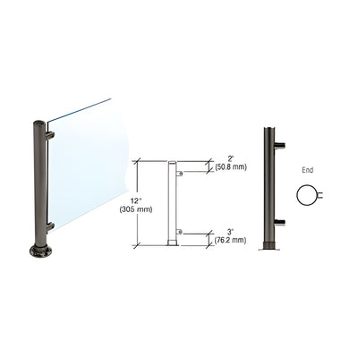 CRL Black Powder Paint 12" High 1" Round PP55 Slimline Series Straight Front Counter/Partition End Post
