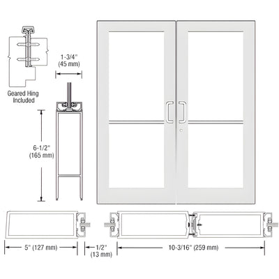 CRL-U.S. Aluminum White KYNAR® Paint Custom Pair Series 550 Wide Stile Geared Hinge Entrance Doors for Surface Mount Door Closers