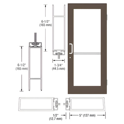 CRL-U.S. Aluminum Bronze Black Anodized Custom Size Single Series 550 Wide Stile Butt Hinge Entrance Door for Overhead Concealed Door Closer