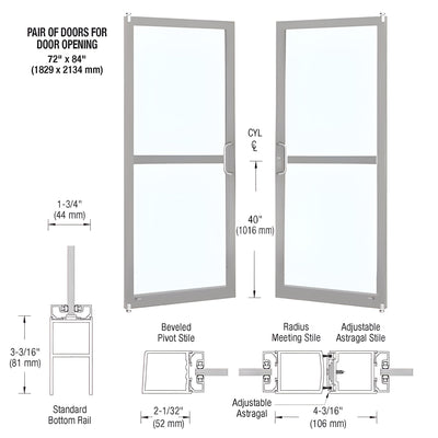 CRL-U.S. Aluminum Clear Anodized Custom Pair Series 250 Narrow Stile Offset Pivot Entrance Doors For Panics for Surface Mount Door Closers