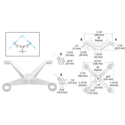 CRL Polished Stainless Heavy Duty 90 Degree 4-Way Column Mount Spider